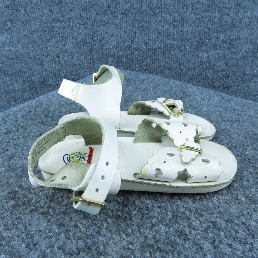 Buster Brown Girls Ankle Strap Shoes White Leather Buckle‎ Size T 6 Medium